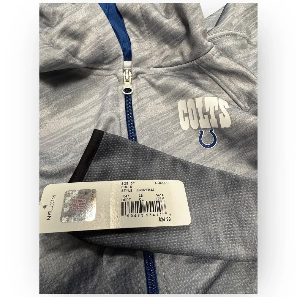 NEW Indianapolis Colts Zip-Up Toddler Hoodie – Size 3T – Gray/Blue